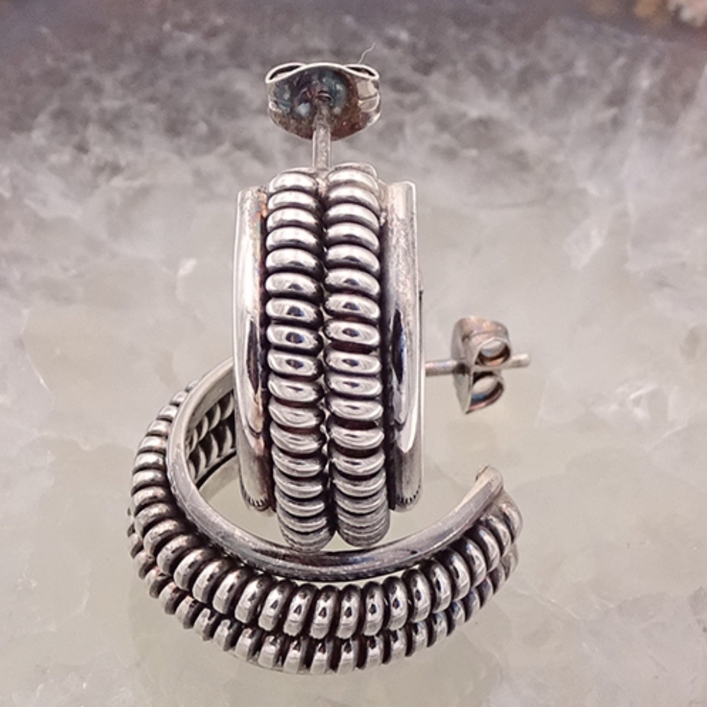 HANDMADE VINTAGE STERLING SILVER HOOP EARRINGS